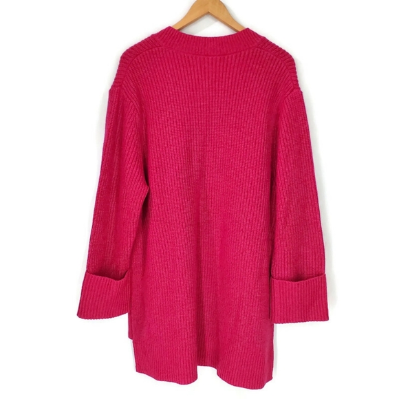 Athleta Shasta V-Neck Oversized Fit Wool Knit Sweater- Dark Pink, Size Large - Picture 5 of 9